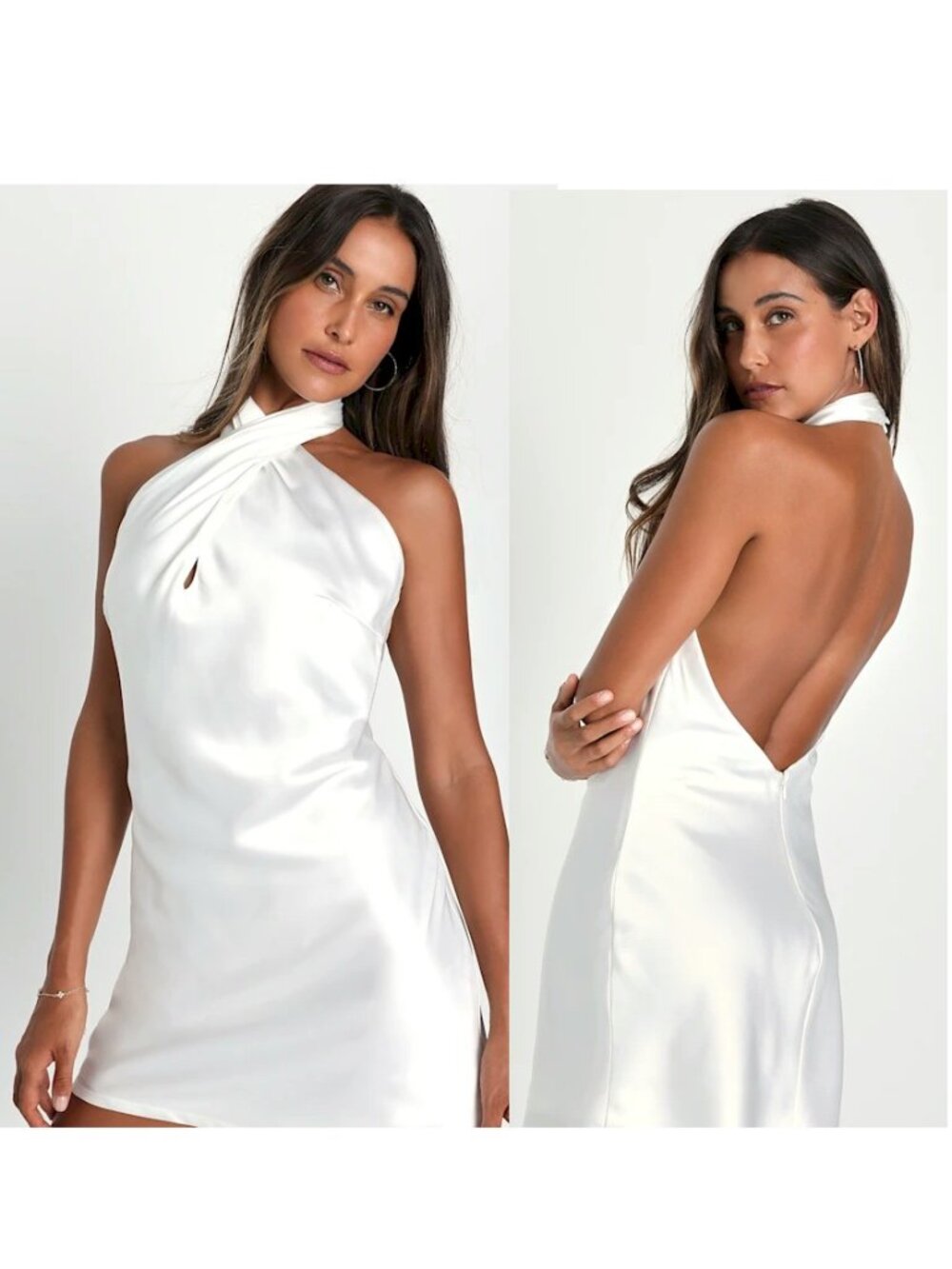 Lulus Beyond Classy White Satin Halter Mini Dress Size XL NWOT
